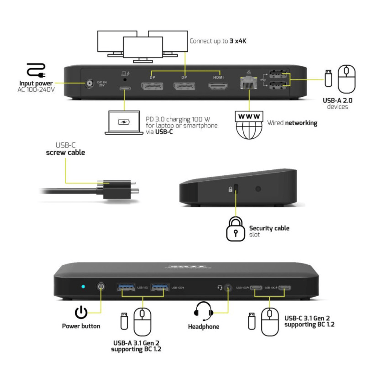 PORT Office docking station 3 X 4 USB-C 11 devices 100W