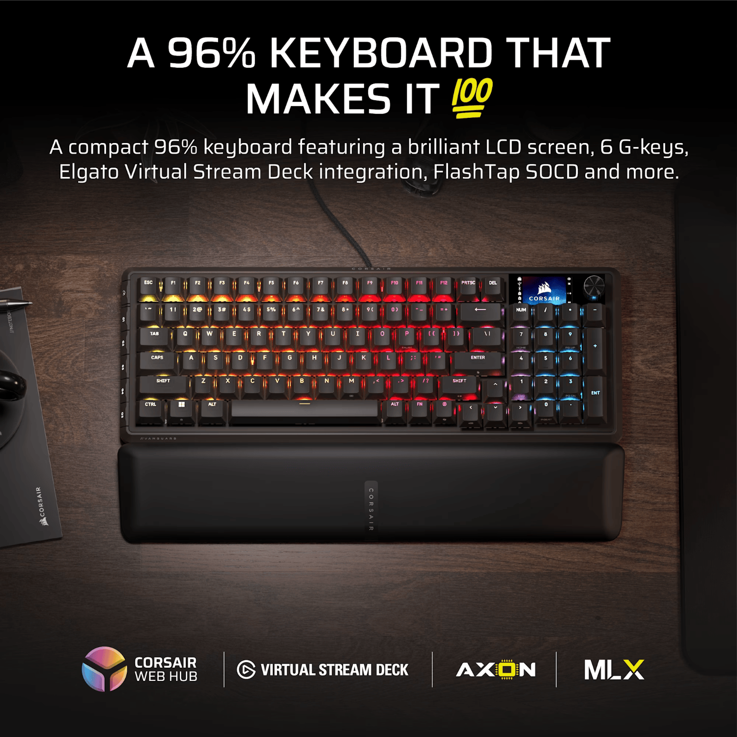 Corsair VANGUARD 96 Mechanical Gaming Keyboard, CORSAIR MLX Plasma - Black