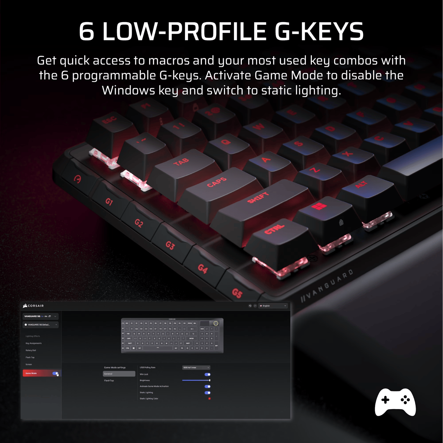 Corsair VANGUARD 96 Mechanical Gaming Keyboard, CORSAIR MLX Plasma - Black